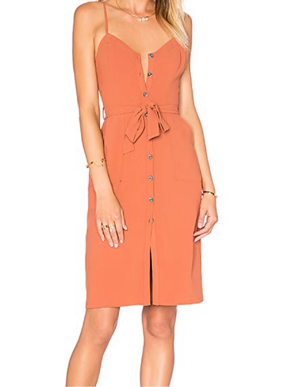 Lovers + Friends Button-Front Midi Skirt in Rust Orange
